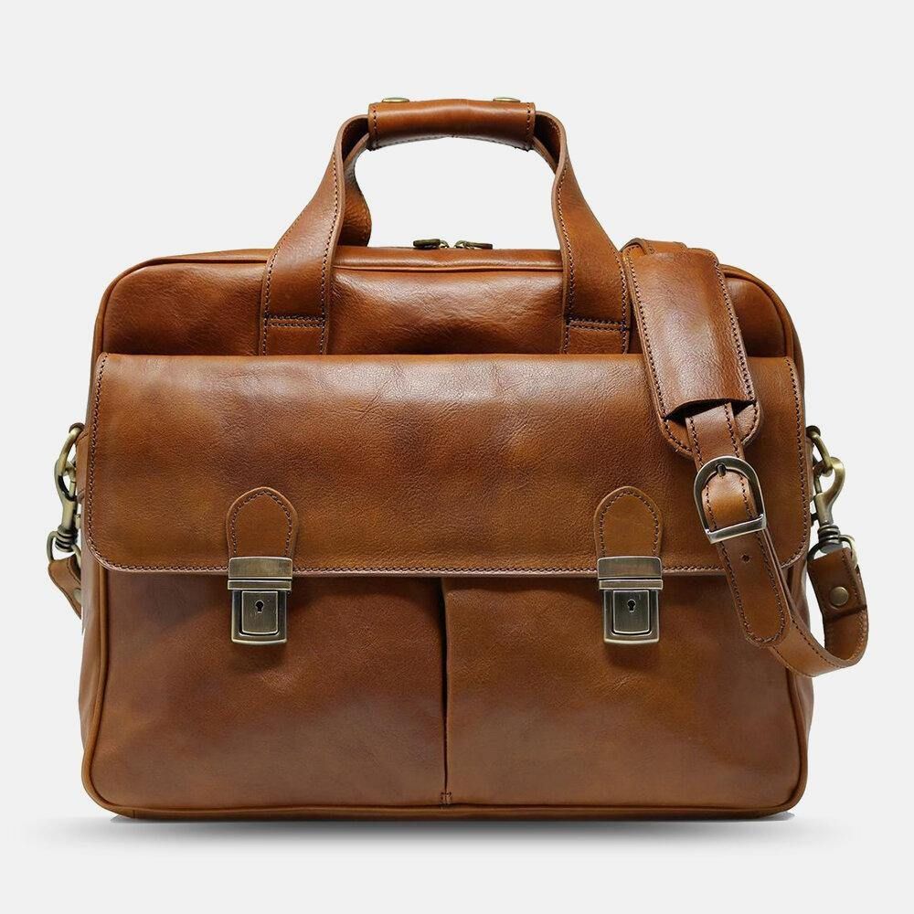 Herren Pu-Leder Multi-Pocket 14 Zoll Laptoptasche Umhängetasche Reise Umhängetasche Handtasche