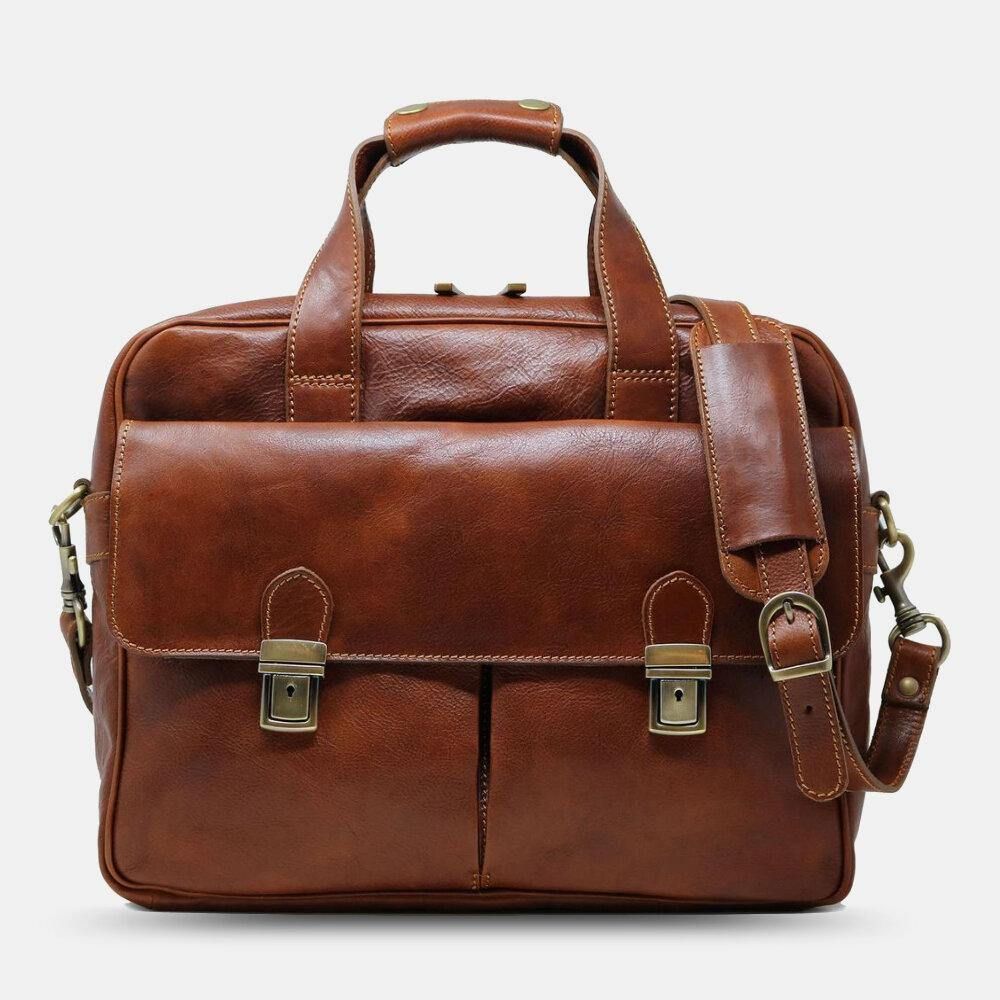 Herren Pu-Leder Multi-Pocket 14 Zoll Laptoptasche Umhängetasche Reise Umhängetasche Handtasche