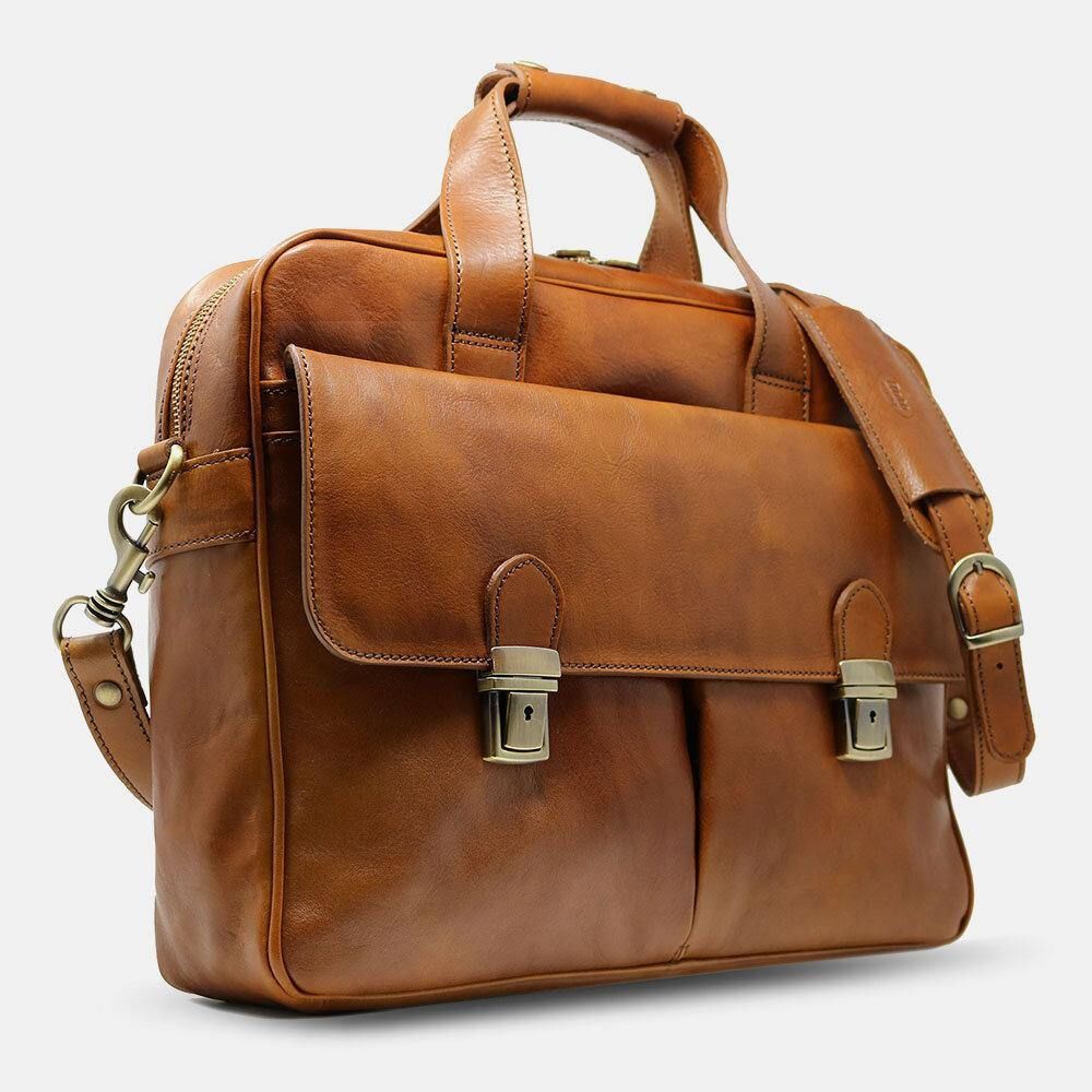 Herren Pu-Leder Multi-Pocket 14 Zoll Laptoptasche Umhängetasche Reise Umhängetasche Handtasche