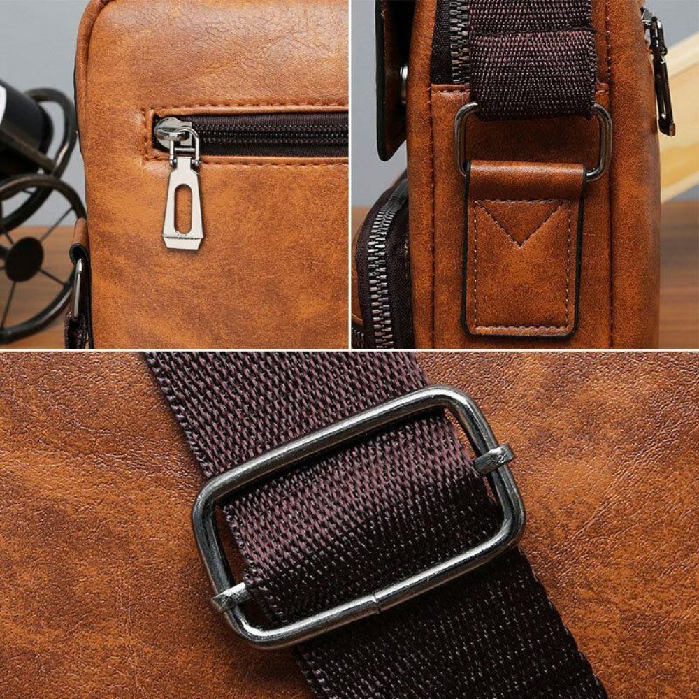 Herren Pu-Leder Multi-Pocket Anti-Diebstahl Messenger Bag Umhängetaschen Umhängetasche Handtasche Aktentasche