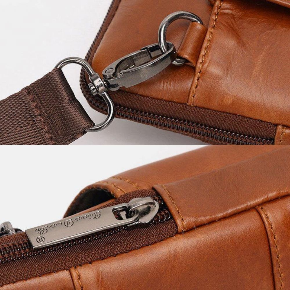 Männer Echtes Leder Vintage Multifunktionale 6.5 Zoll Reißverschluss Hasp Handytasche Umhängetasche Gürteltasche