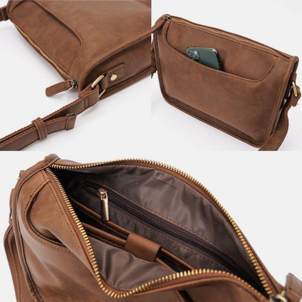 Männer Pu Leder Große Kapazität Vintage 6.3 Zoll Handytasche Umhängetasche Crossbody Taschen Umhängetasche