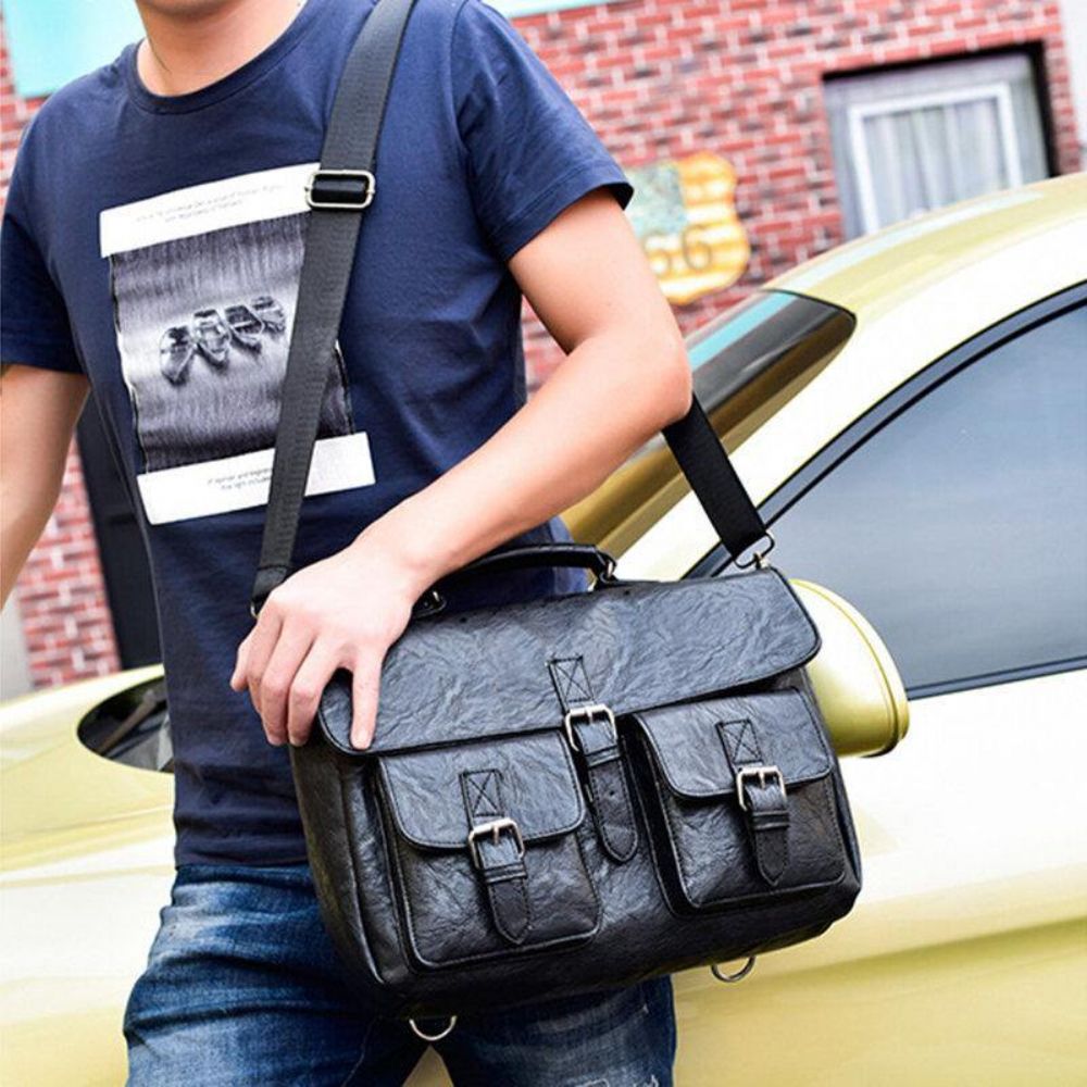 Männer Pu Leder Leinwand Große Kapazität 14 Zoll Multifunktionale Aktentasche Crossbody Taschen Handtasche Rucksack