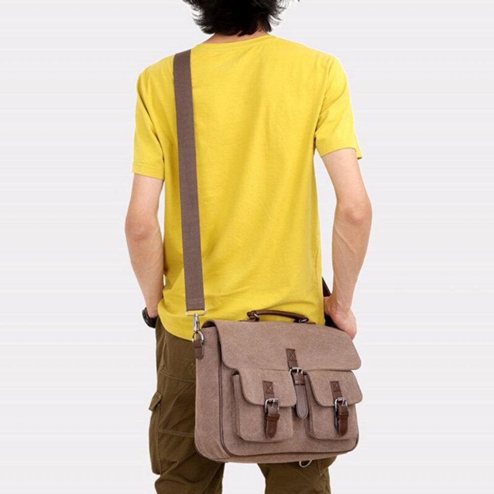 Männer Pu Leder Leinwand Große Kapazität 14 Zoll Multifunktionale Aktentasche Crossbody Taschen Handtasche Rucksack