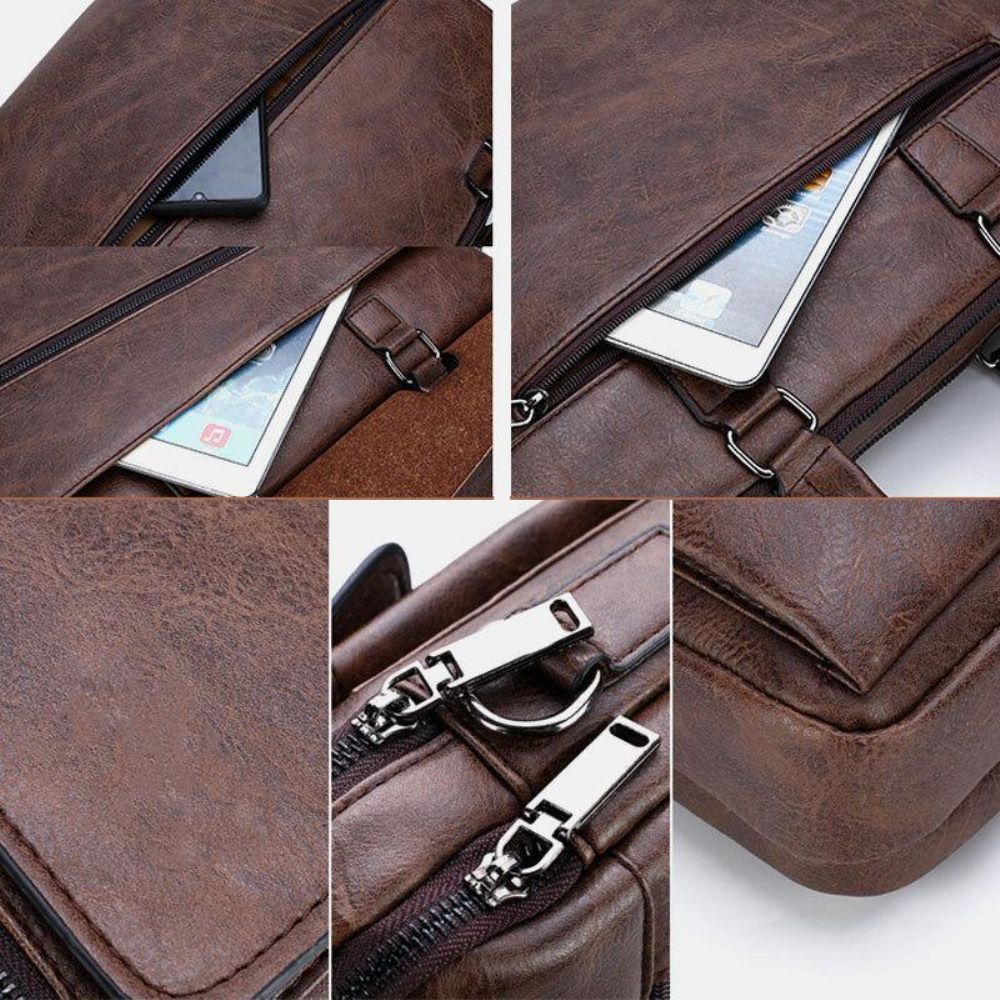 Männer Pu Leder Multifunktions Anti-Diebstahl Vintage Business Messenger Bag Umhängetasche Handtasche Umhängetasche