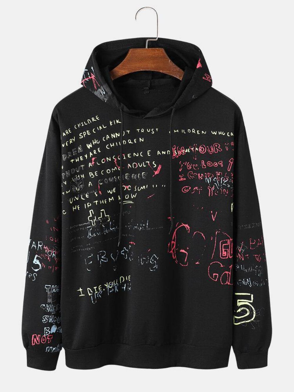 Herren All Over Letter Print 100 % Baumwolle Street Drawstring Hoodies