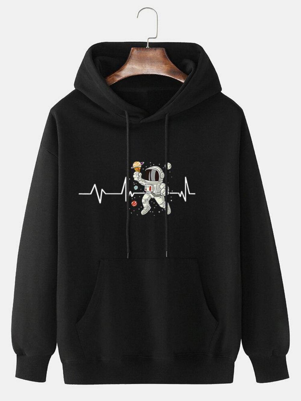 Herren-Hoodie Mit Ekg-Eiscreme Und Astronauten-Print Aus Baumwolle Mit Kordelzug