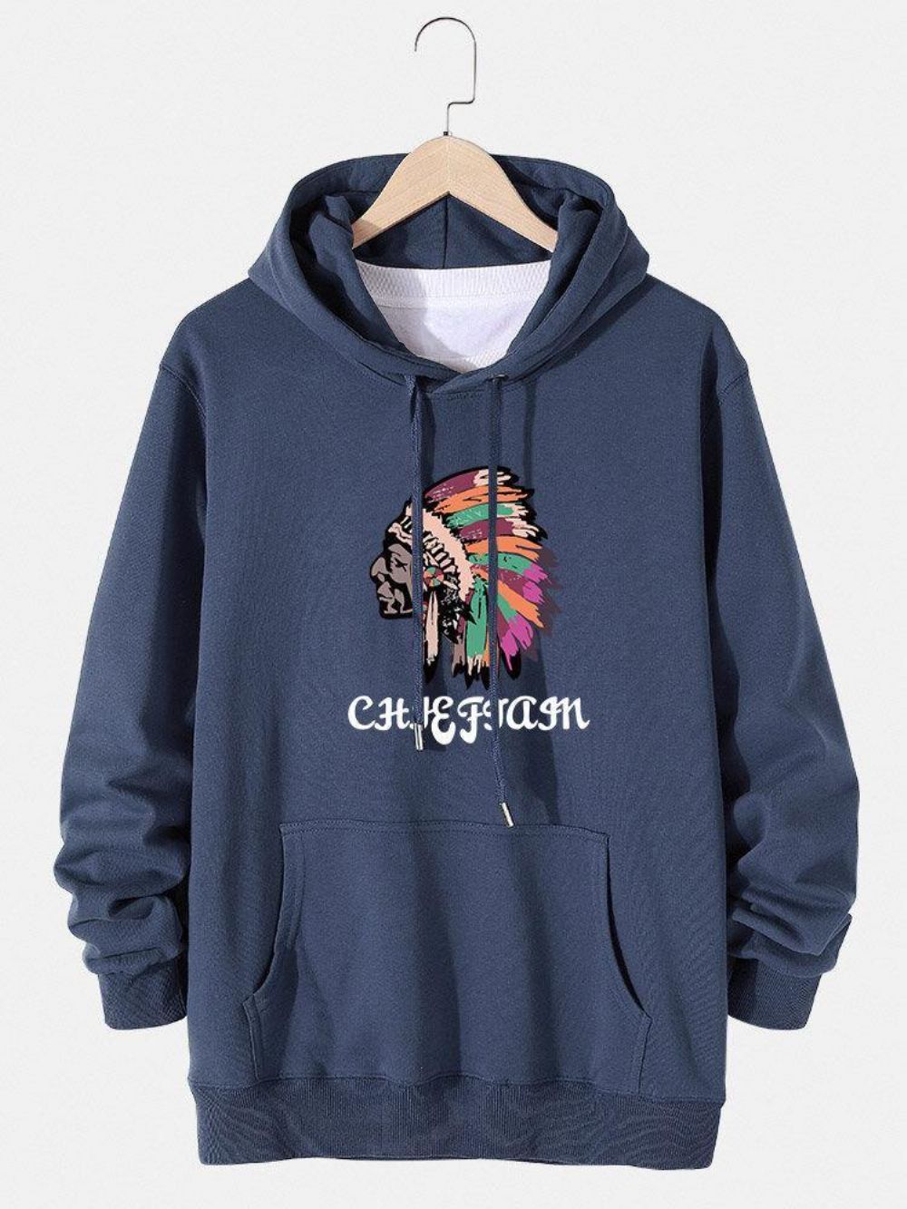 Herren-Hoodie Mit Ethnischem Grafikdruck Und Kordelzug Aus Baumwolle