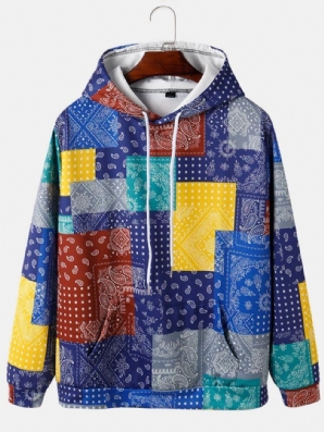 Herren-Hoodies Mit Paisley-Print Und Colorblock-Kängurutasche