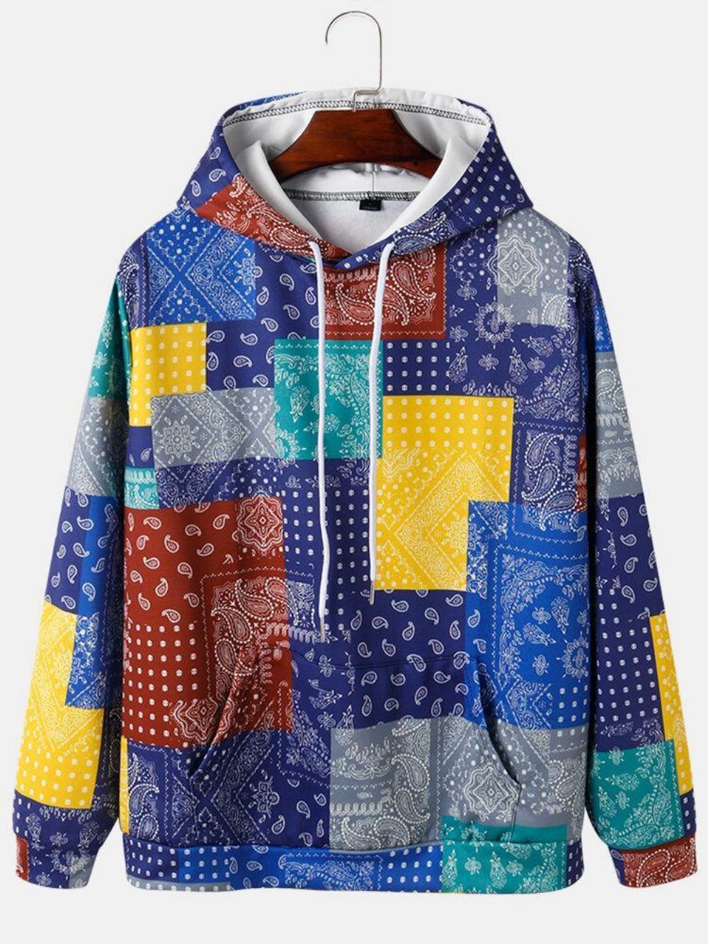 Herren-Hoodies Mit Paisley-Print Und Colorblock-Kängurutasche