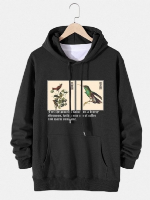 Hoodies Mit Kordelzug Aus Baumwolle Mit Vogel-Chinese-Malerei-Textdruck Für Herren