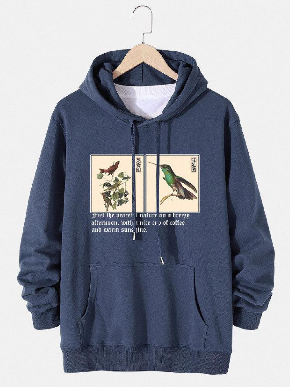 Hoodies Mit Kordelzug Aus Baumwolle Mit Vogel-Chinese-Malerei-Textdruck Für Herren