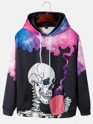 Langarm-Street-Hoodies Mit Sternenhimmel-Skelett-Print Für Herren