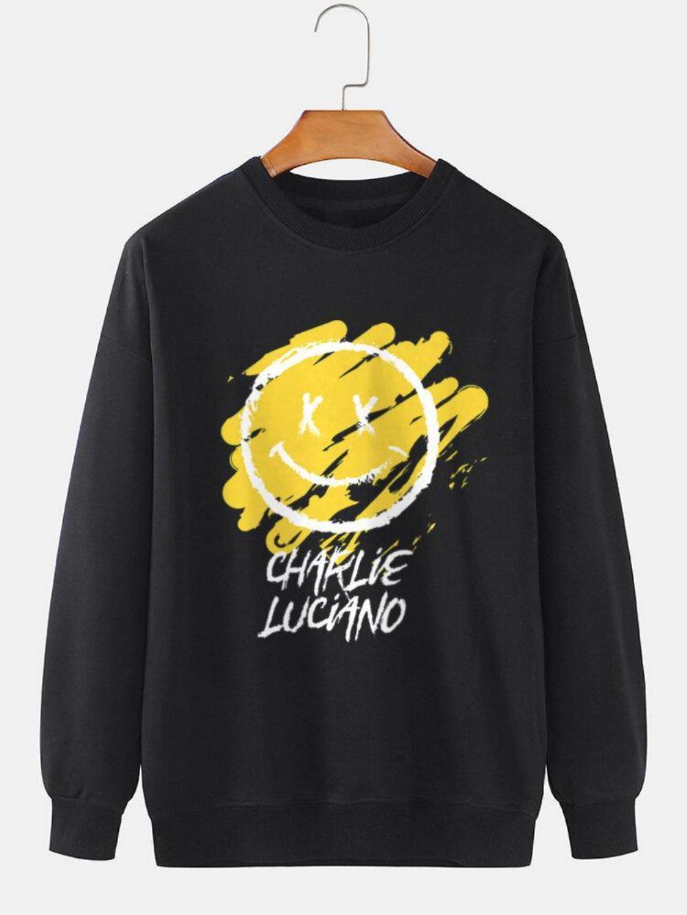 Langarm-Sweatshirts Aus Baumwolle Mit Buchstaben Und Graffiti-Print Für Herren