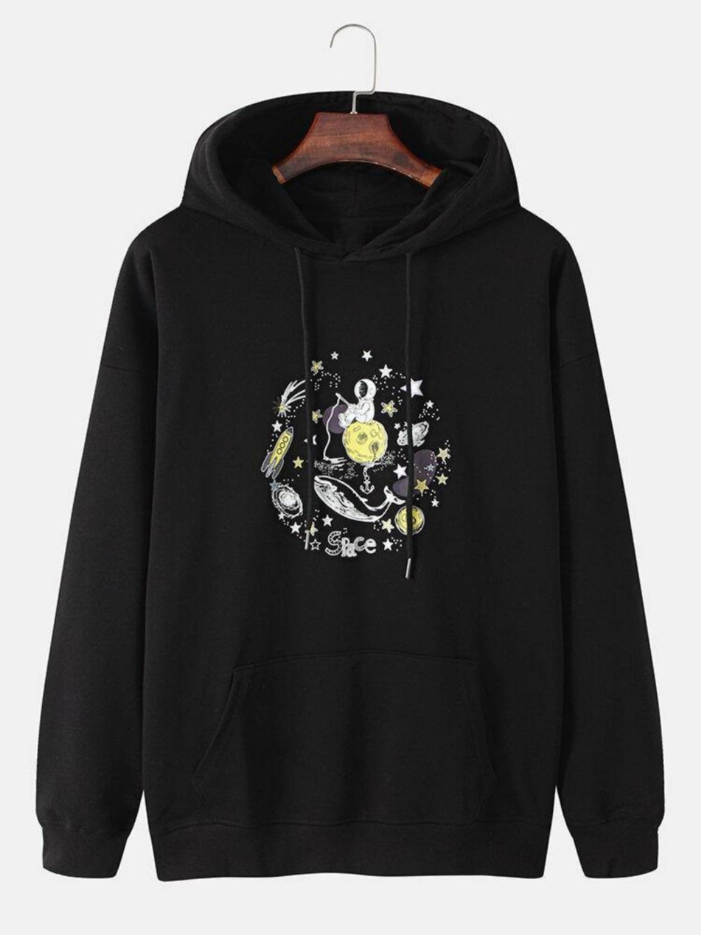 Lustige Space Astronaut Graphic Cotton Drop Shoulder Hoodies Für Herren