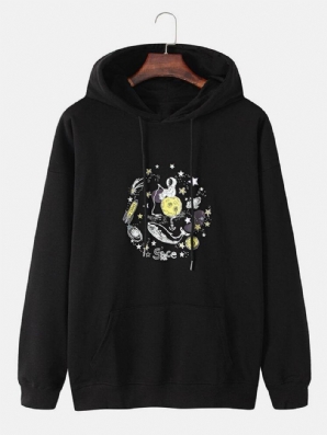 Lustige Space Astronaut Graphic Cotton Drop Shoulder Hoodies Für Herren