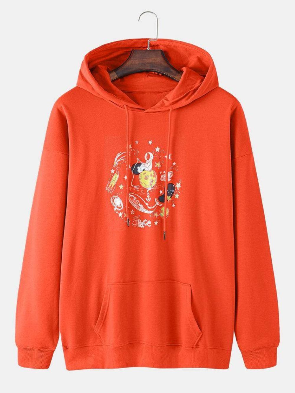 Lustige Space Astronaut Graphic Cotton Drop Shoulder Hoodies Für Herren