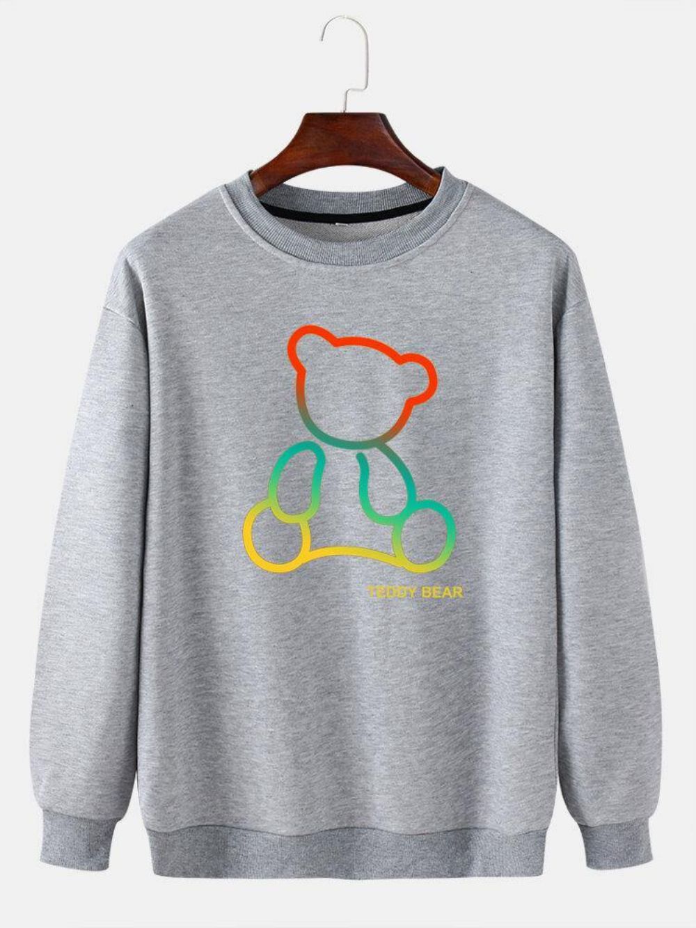 Rundhals-Pullover Aus Baumwolle Mit Ombre-Teddybär-Print Für Herren