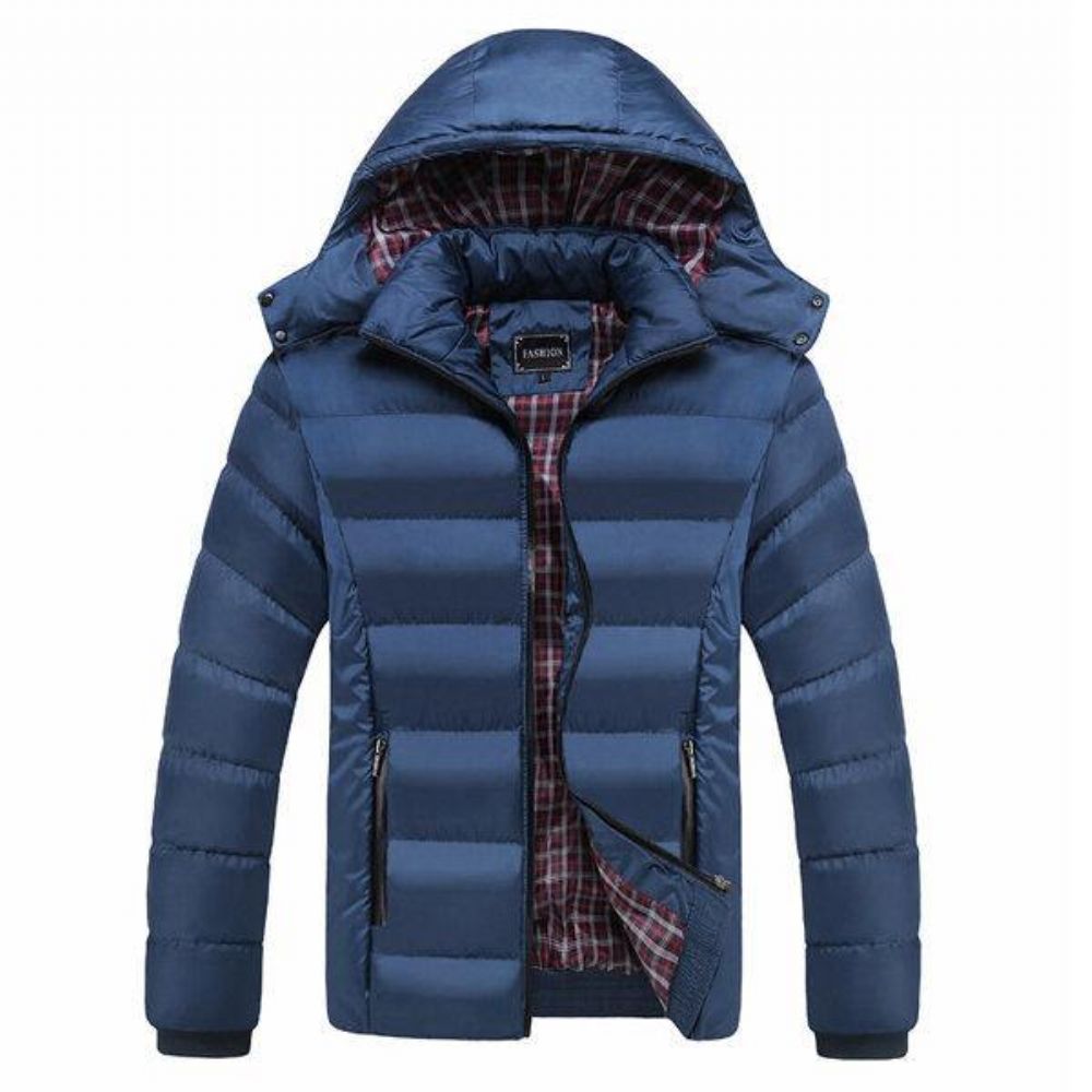 Dicke Einfarbige Winterjacke Mit Abnehmbarer Kapuze Für Herren Schmale Warme Jacke