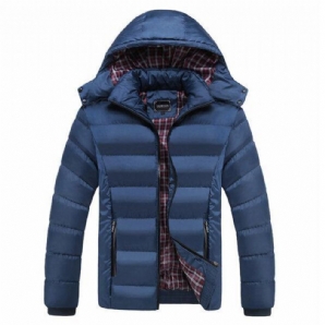 Dicke Einfarbige Winterjacke Mit Abnehmbarer Kapuze Für Herren Schmale Warme Jacke