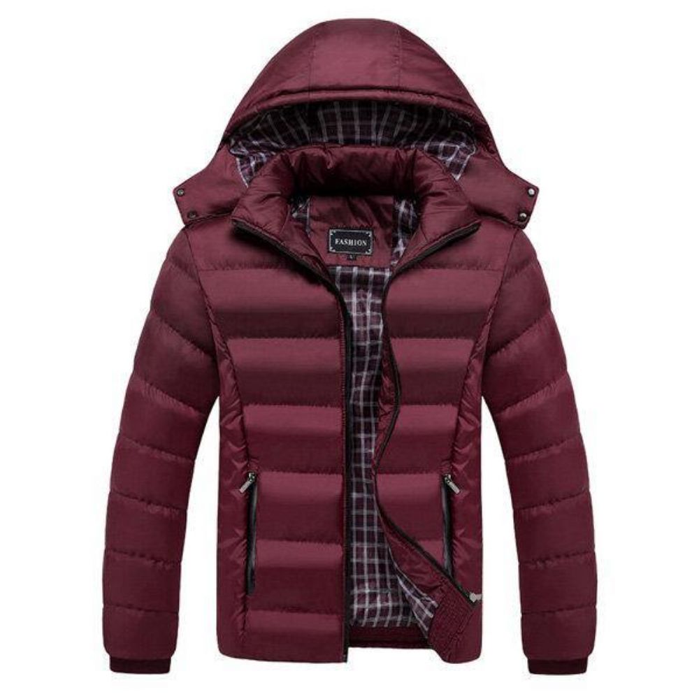 Dicke Einfarbige Winterjacke Mit Abnehmbarer Kapuze Für Herren Schmale Warme Jacke