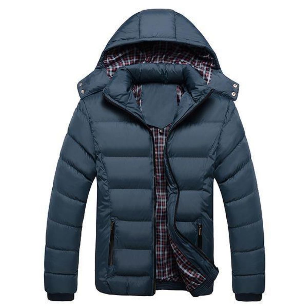 Dicke Einfarbige Winterjacke Mit Abnehmbarer Kapuze Für Herren Schmale Warme Jacke