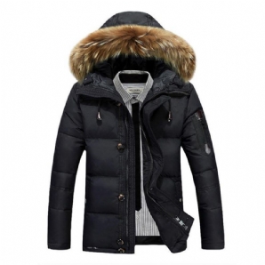 Herren Winter Dicke Warme Daunenjacke Pelzige Kapuze Gepolsterter Parka