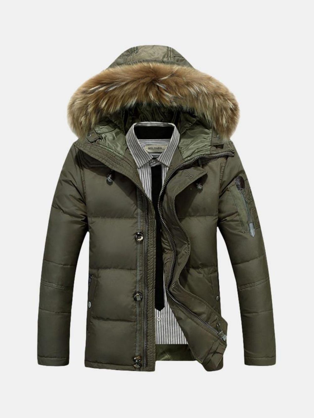 Herren Winter Dicke Warme Daunenjacke Pelzige Kapuze Gepolsterter Parka