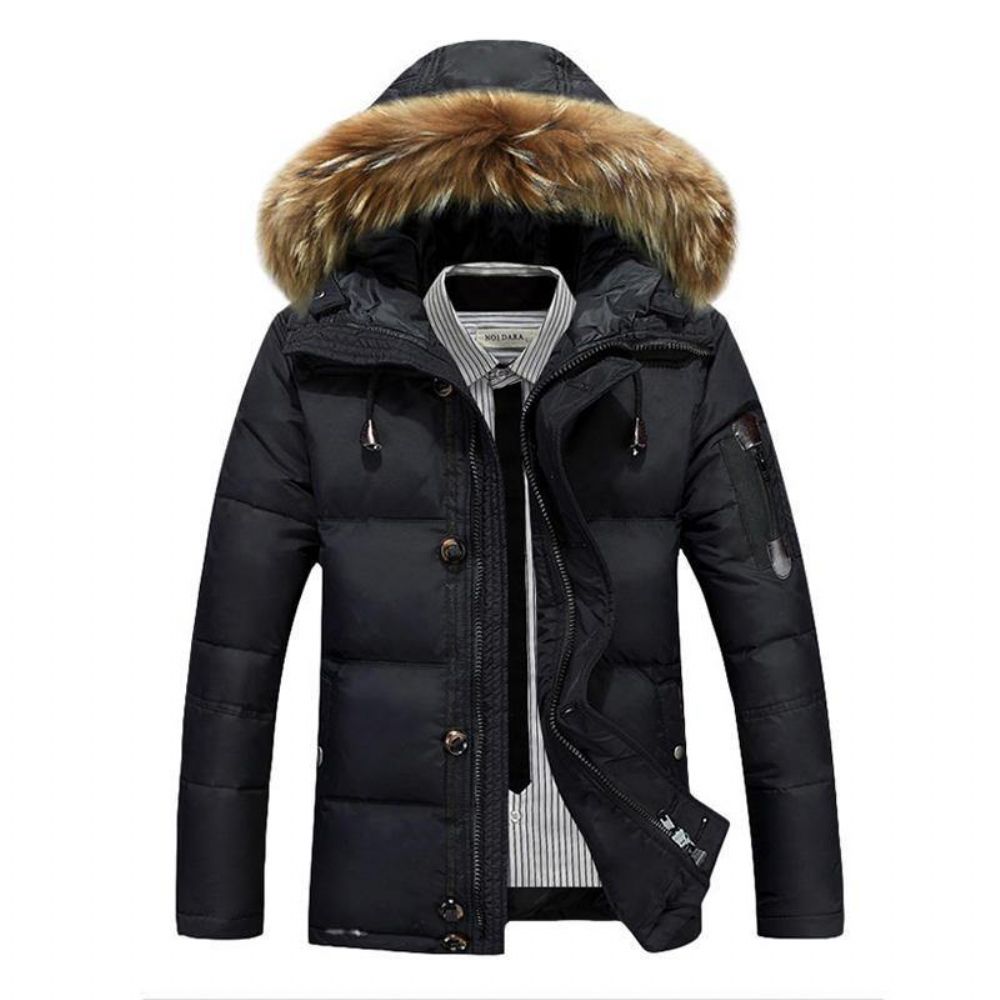 Herren Winter Dicke Warme Daunenjacke Pelzige Kapuze Gepolsterter Parka