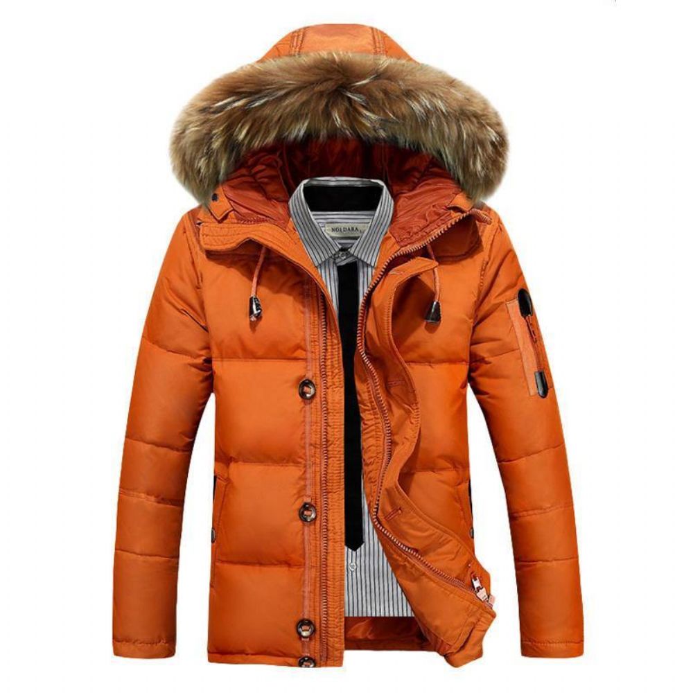 Herren Winter Dicke Warme Daunenjacke Pelzige Kapuze Gepolsterter Parka