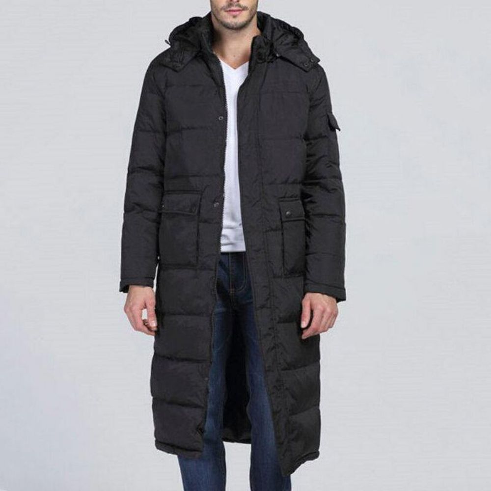 Herren Winter Outdoor Winddicht Warm Einfarbig Mit Kapuze Lang Gefüttert Jacke Parka Oberbekleidung