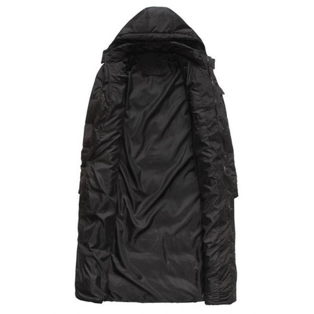 Herren Winter Outdoor Winddicht Warm Einfarbig Mit Kapuze Lang Gefüttert Jacke Parka Oberbekleidung