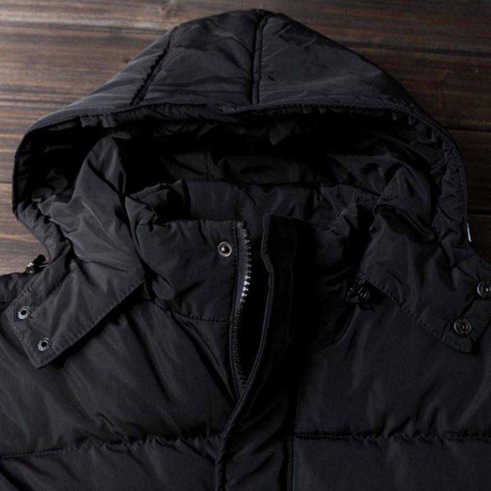 Herren Winter Outdoor Winddicht Warm Einfarbig Mit Kapuze Lang Gefüttert Jacke Parka Oberbekleidung