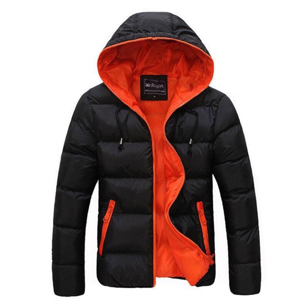 Herren Winter Thermal Contrast Color Outdoor Warme Gefütterte Kapuzenjacke