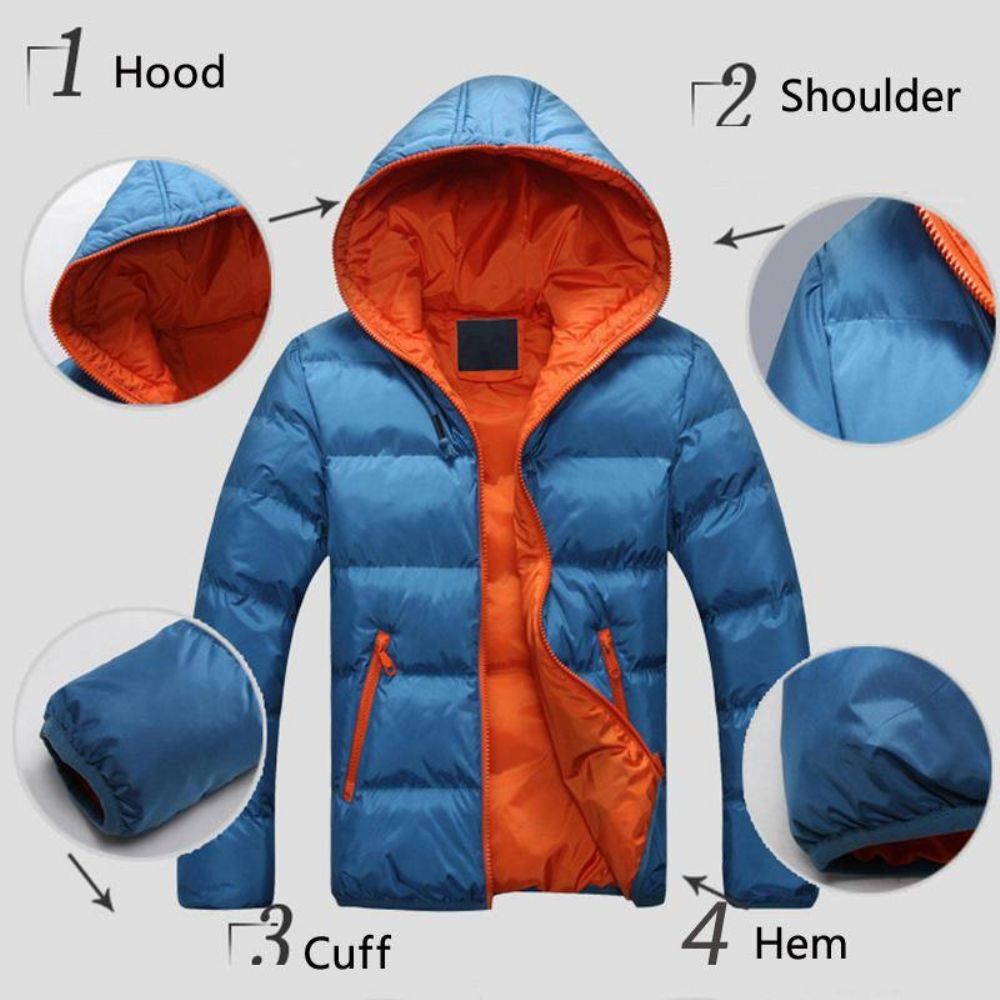 Herren Winter Thermal Contrast Color Outdoor Warme Gefütterte Kapuzenjacke