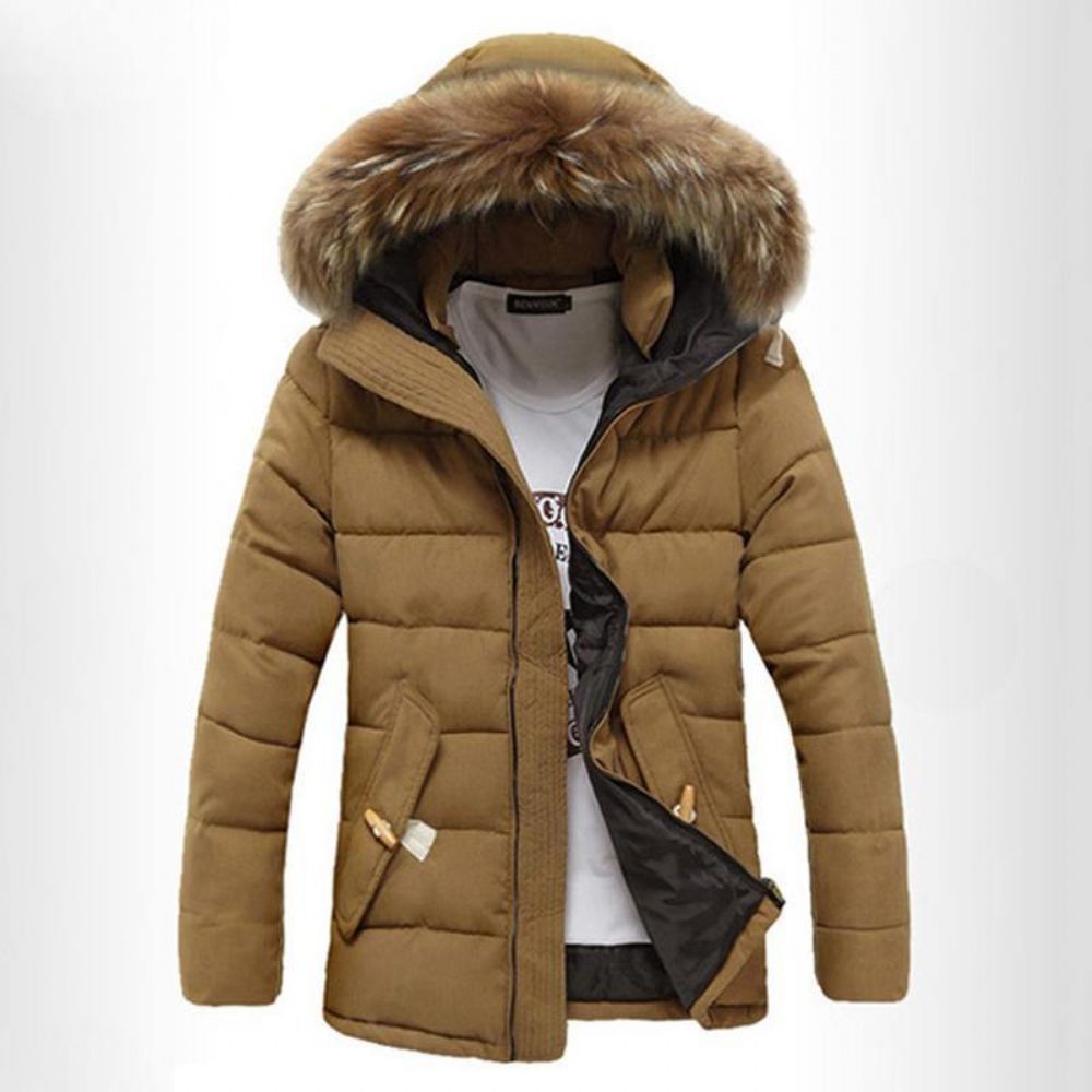 Winddichte Winterjacke Für Herren Mit Dicker Warmer Pelzkapuze