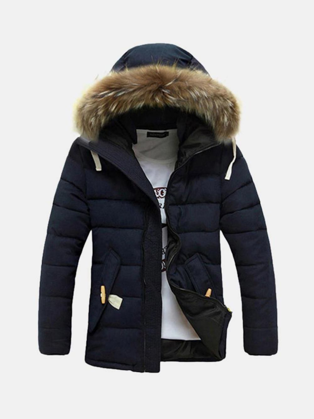 Winddichte Winterjacke Für Herren Mit Dicker Warmer Pelzkapuze