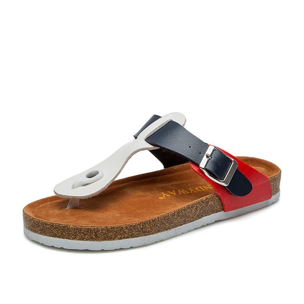 Bequeme Weiche Strand-Zehenpfosten-Schnallenriemen-Folie Für Damen Flache Flip-Flops Kork-Sandalen