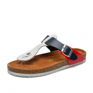 Bequeme Weiche Strand-Zehenpfosten-Schnallenriemen-Folie Für Damen Flache Flip-Flops Kork-Sandalen