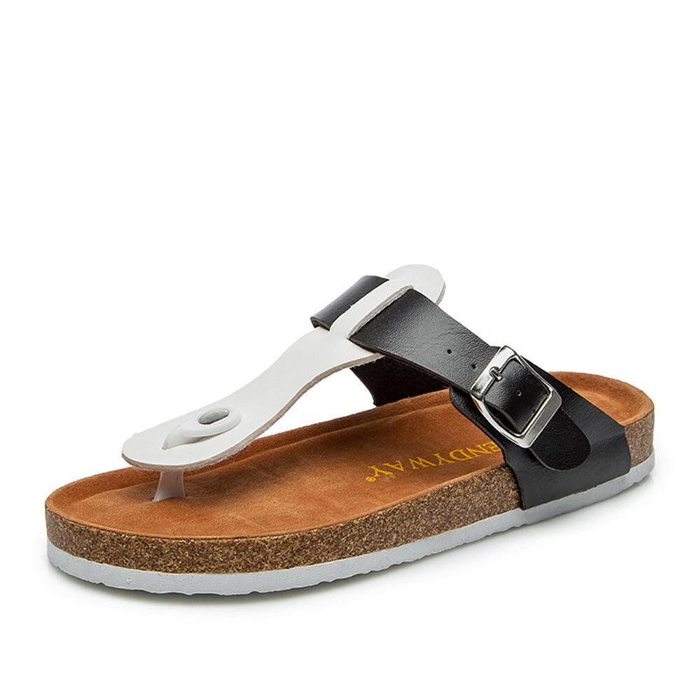 Bequeme Weiche Strand-Zehenpfosten-Schnallenriemen-Folie Für Damen Flache Flip-Flops Kork-Sandalen