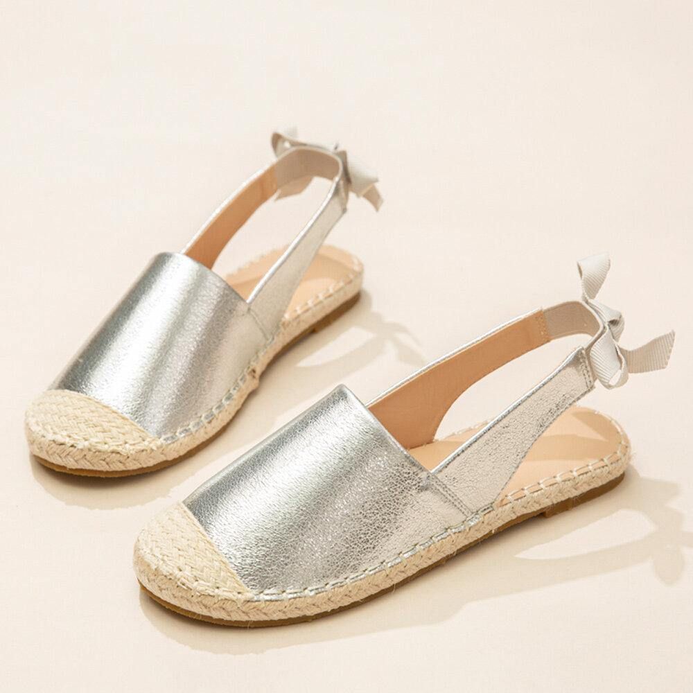 Damen Casual Closed Toe Bowknot Heel Espadrille Splicing Flache Schuhe Fischersandalen