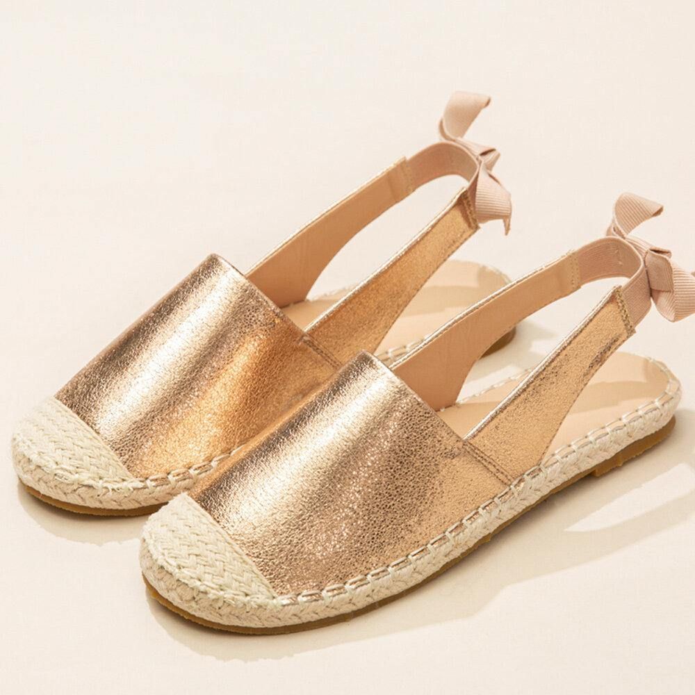 Damen Casual Closed Toe Bowknot Heel Espadrille Splicing Flache Schuhe Fischersandalen