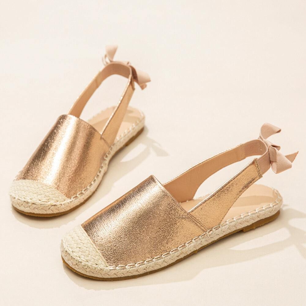 Damen Casual Closed Toe Bowknot Heel Espadrille Splicing Flache Schuhe Fischersandalen