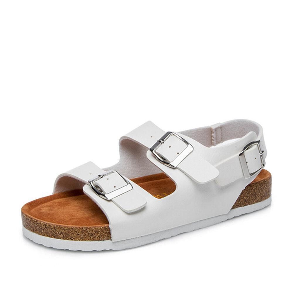 Damen Casual Solid Color Dual Buckle Strap Slingback Beach Cork Sandalen