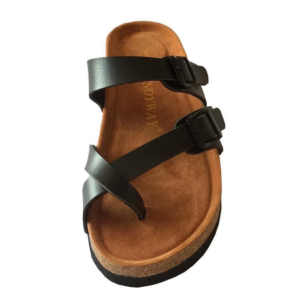 Damen-Doppelschnallenriemen Bequeme Strand-Flip-Flops Flache Kork-Sandalen