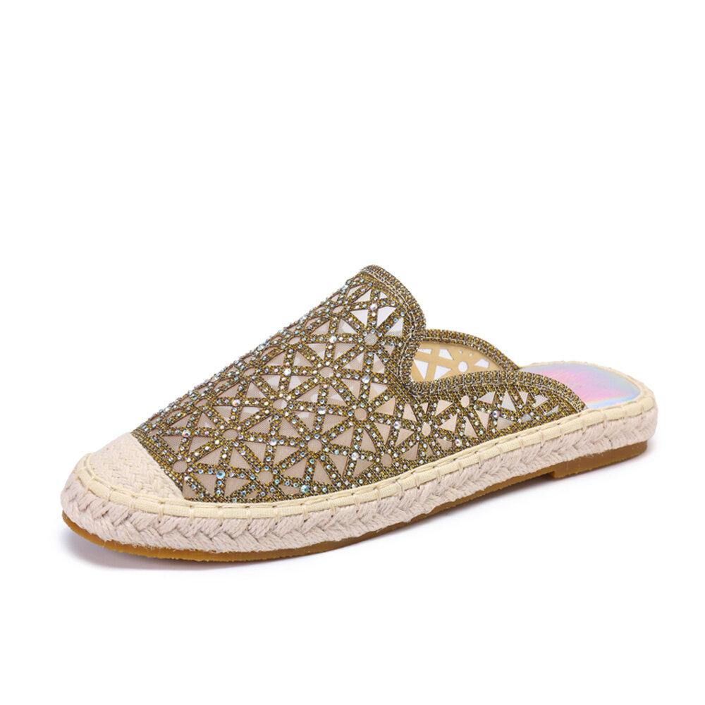 Frauen Casual Strass Bequeme Tragbare Flache Rückenfreie Sandalen