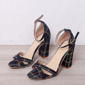 Frauen Plaid Cross Strap Gitter Dekor Schnalle High Heel Sandalen