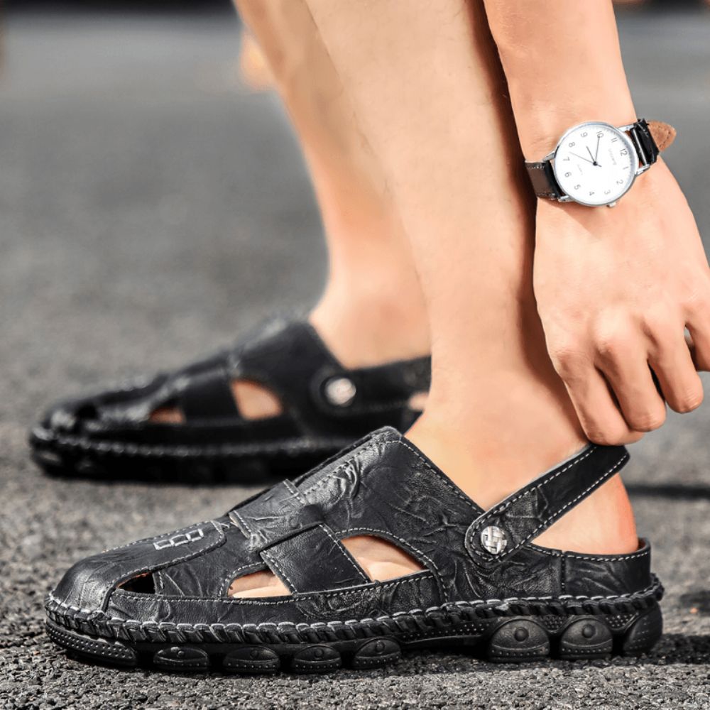 Herren-Handnähte Aus Rindsleder Rutschfeste Outdoor-Casual-Sandalen