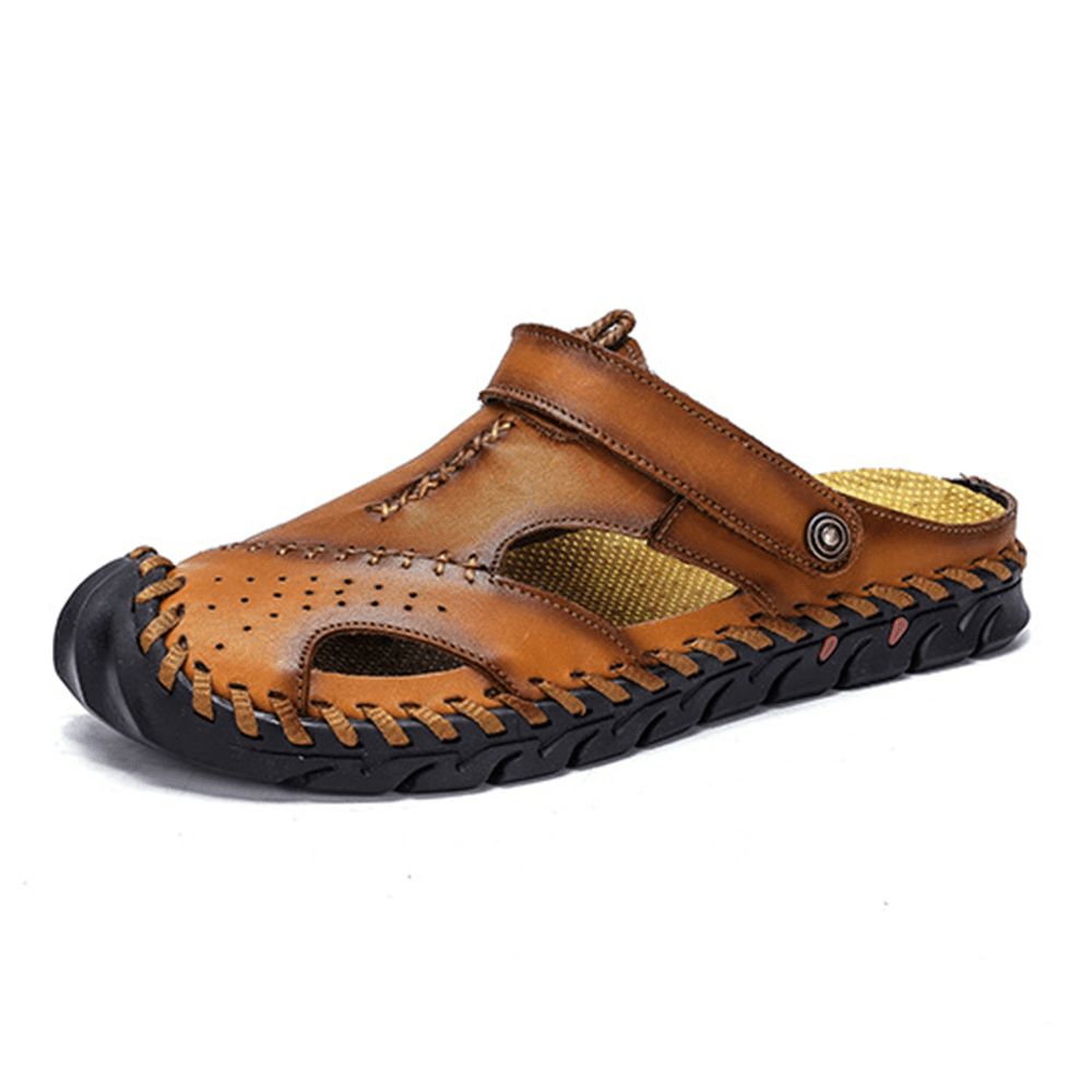 Herren-Handnähte Rutschfeste Outdoor-Casual-Strand-Ledersandalen