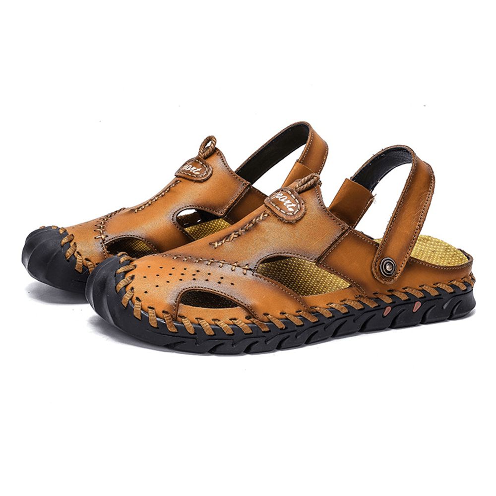 Herren-Handnähte Rutschfeste Outdoor-Casual-Strand-Ledersandalen